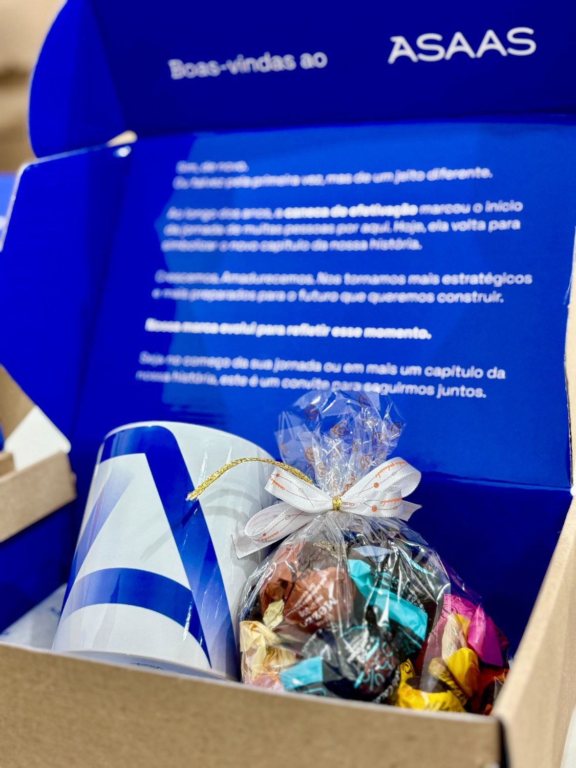 Kit corporativo de boas-vindas entregue pela Mimos